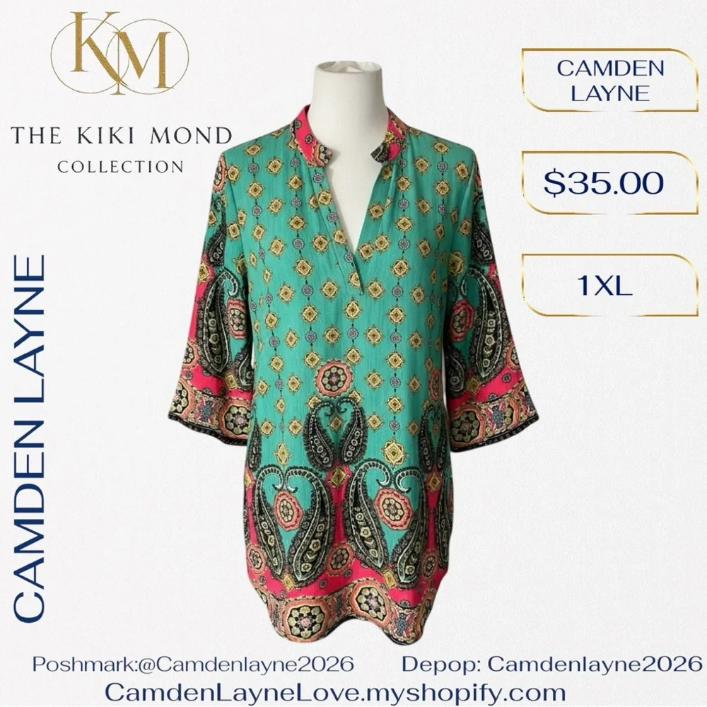 Camden Layne Teal and Pink Tunic Top - Picture 4 of 9
